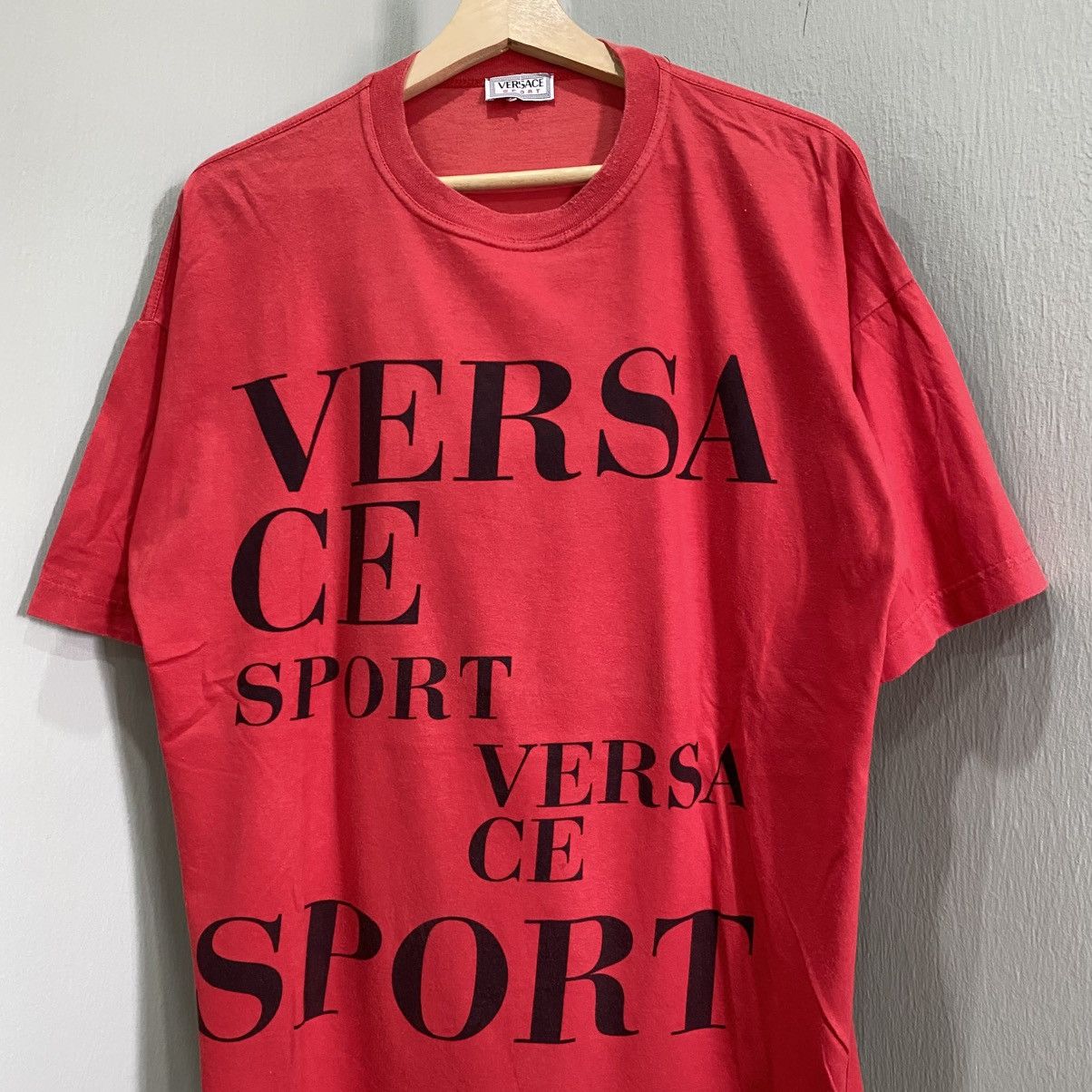 Versace Vintage 90s Versace Sport Spell-Out Logo T-Shirt - Red Size US L / EU 52-54 / 3 - 3 Thumbnail