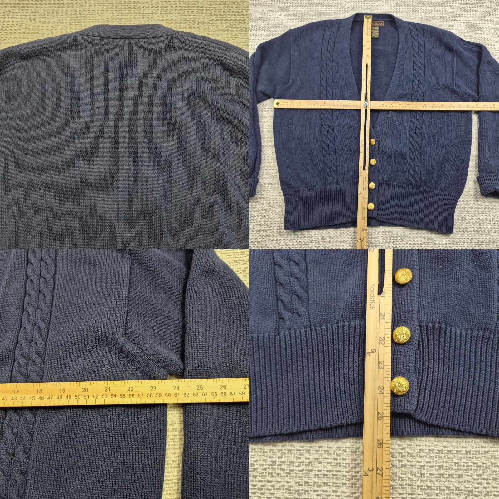 Vintage VINTAGE YarnWorks Cardigan Sweater Blue XL Button Up Cable Knit V Neck Cotton Mens Size US XL / EU 56 / 4 - 8 Thumbnail
