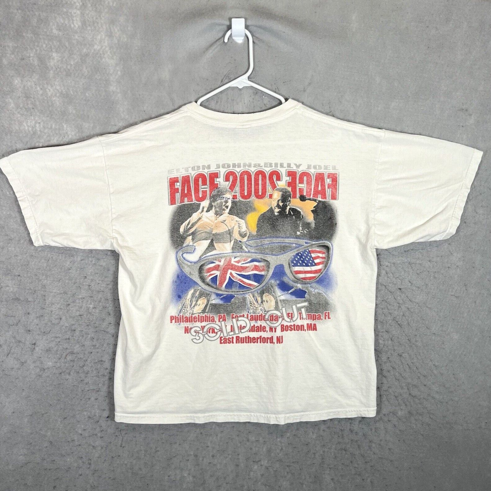 T-shirt Concert Vintage Elton John & Billy Joel - Face à Face 2002 - Crop Top Femme S
