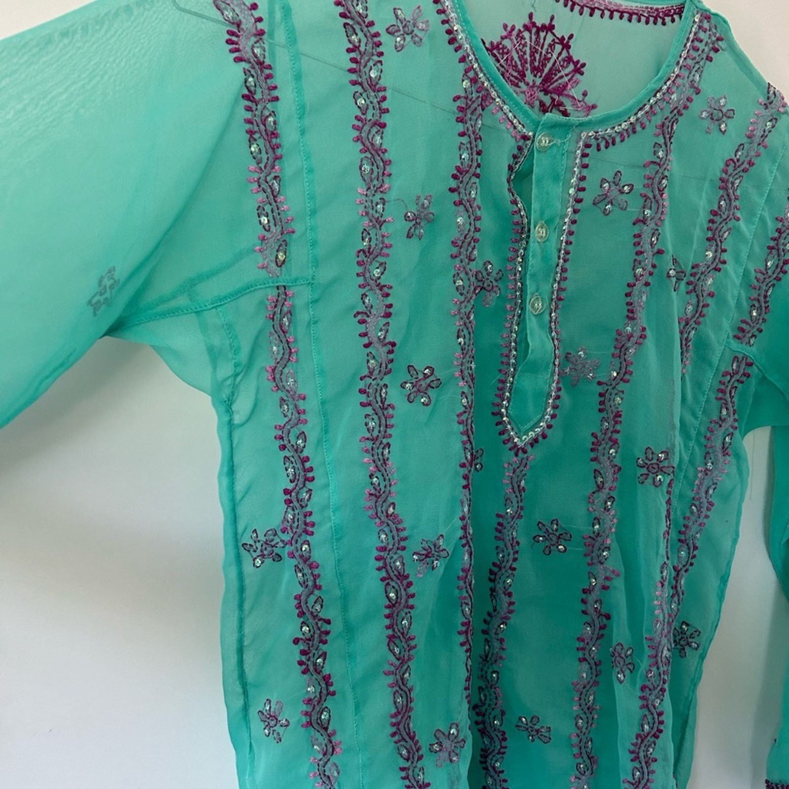 & Other Stories Turquoise with purple embroidery women’s indian kurta Tunic Size M / US 6-8 / IT 42-44 - 7 Thumbnail
