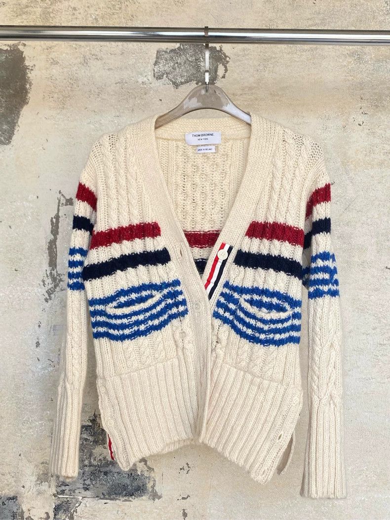 Thom Browne Thom Browne White striped knit cardigan Size US XS / EU 42 / 0 - 1 Thumbnail