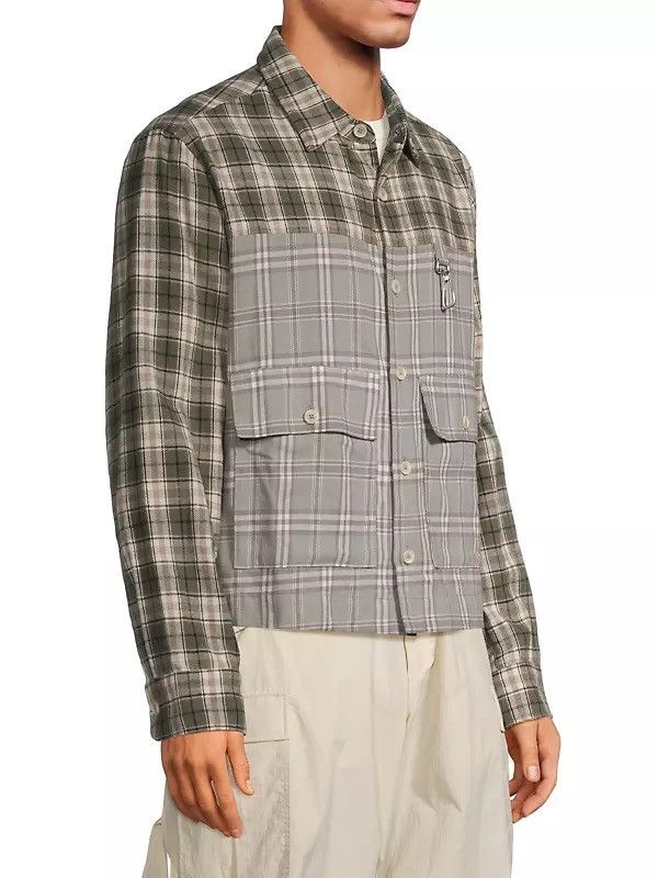 Reese Cooper ($400 Retail) Cropped Split Flannel Shirt In Green Size US S / EU 44-46 / 1 - 2 Thumbnail