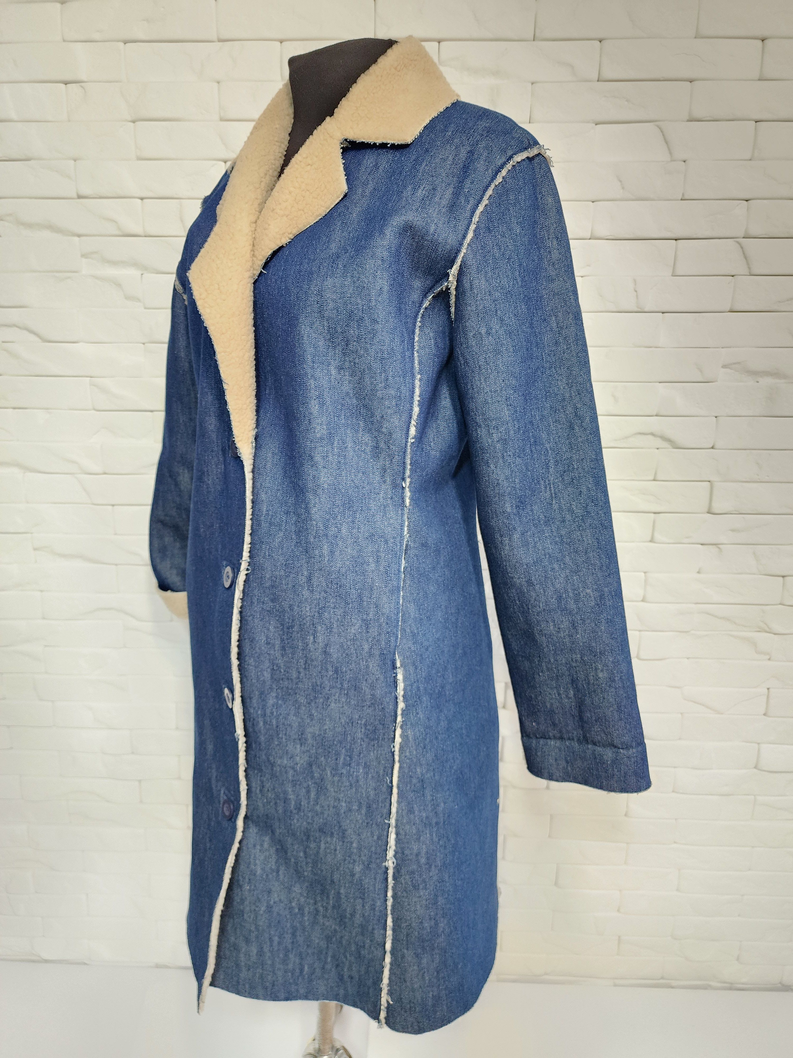 Denim & Co. Blue Long Denim Jacket: Faux Fur. Classic Women's Style Size XL / US 12-14 / IT 48-50 - 2 Thumbnail