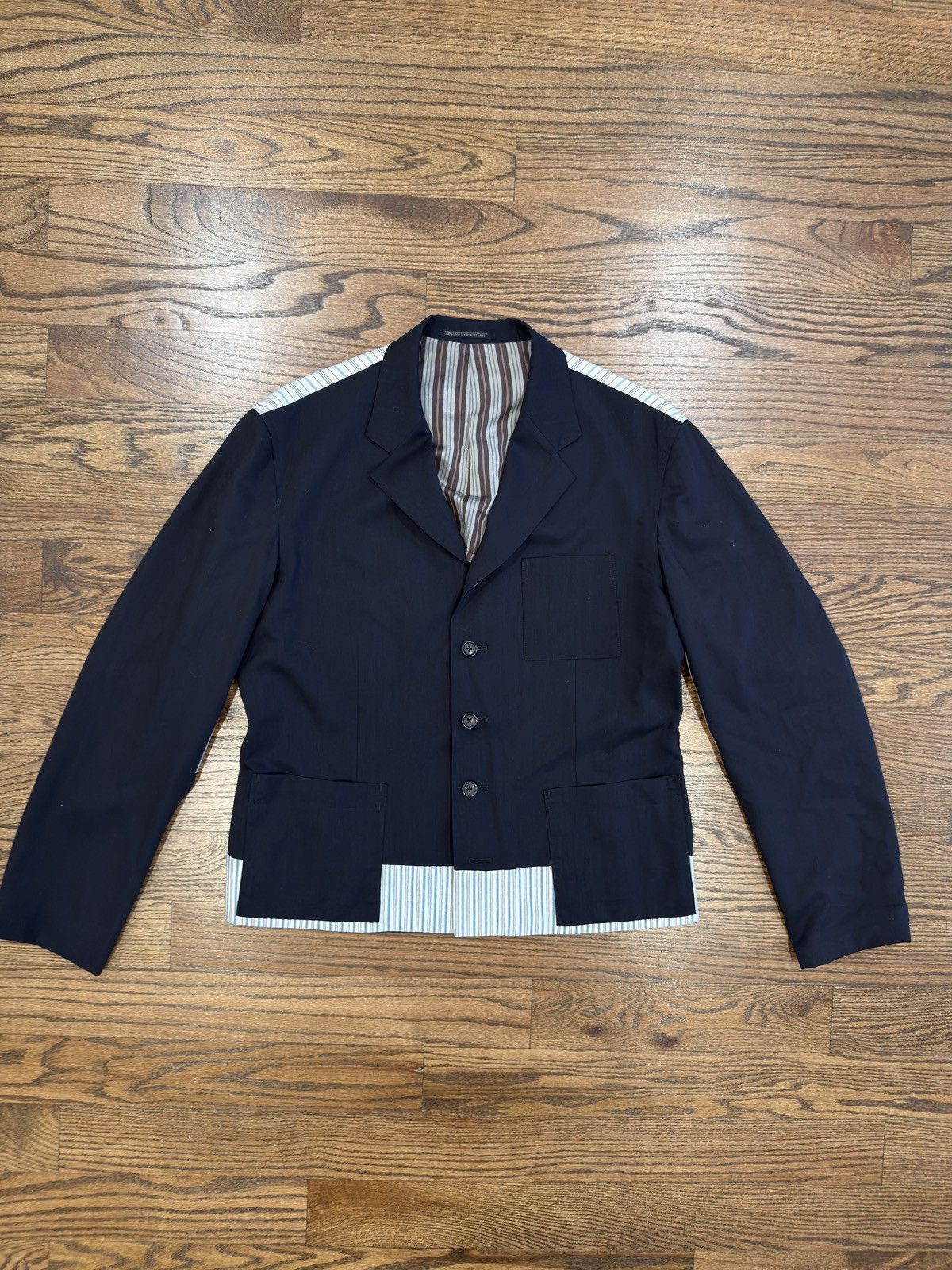 Yohji Yamamoto Yohji Yamamoto Pour Homme SS93 Pinstripe Switching Jacket Size US M / EU 48-50 / 2 - 2 Thumbnail