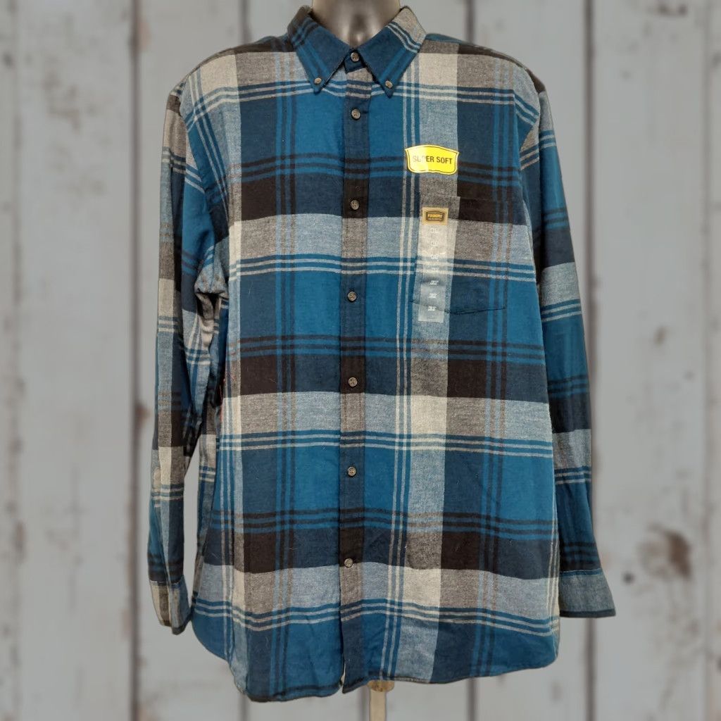Vintage Foundry Flannel Shirt Men XLT Blue/Black Long Sleeve Button-Up Super Soft Casual Plaid Vintage No Size US XL / EU 56 / 4 - 1 Thumbnail
