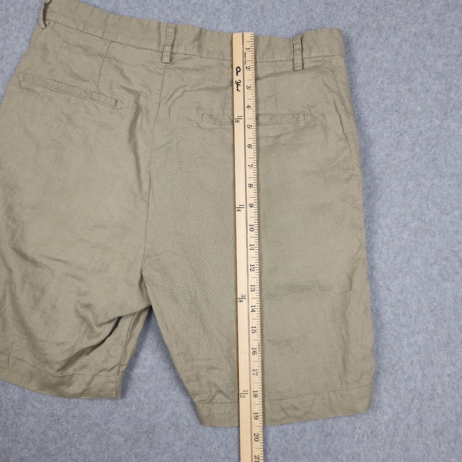 Zara Zara Large Light Beige 100% Linen Flat Front Chino Shorts Size US 32 / EU 48 - 16 Thumbnail