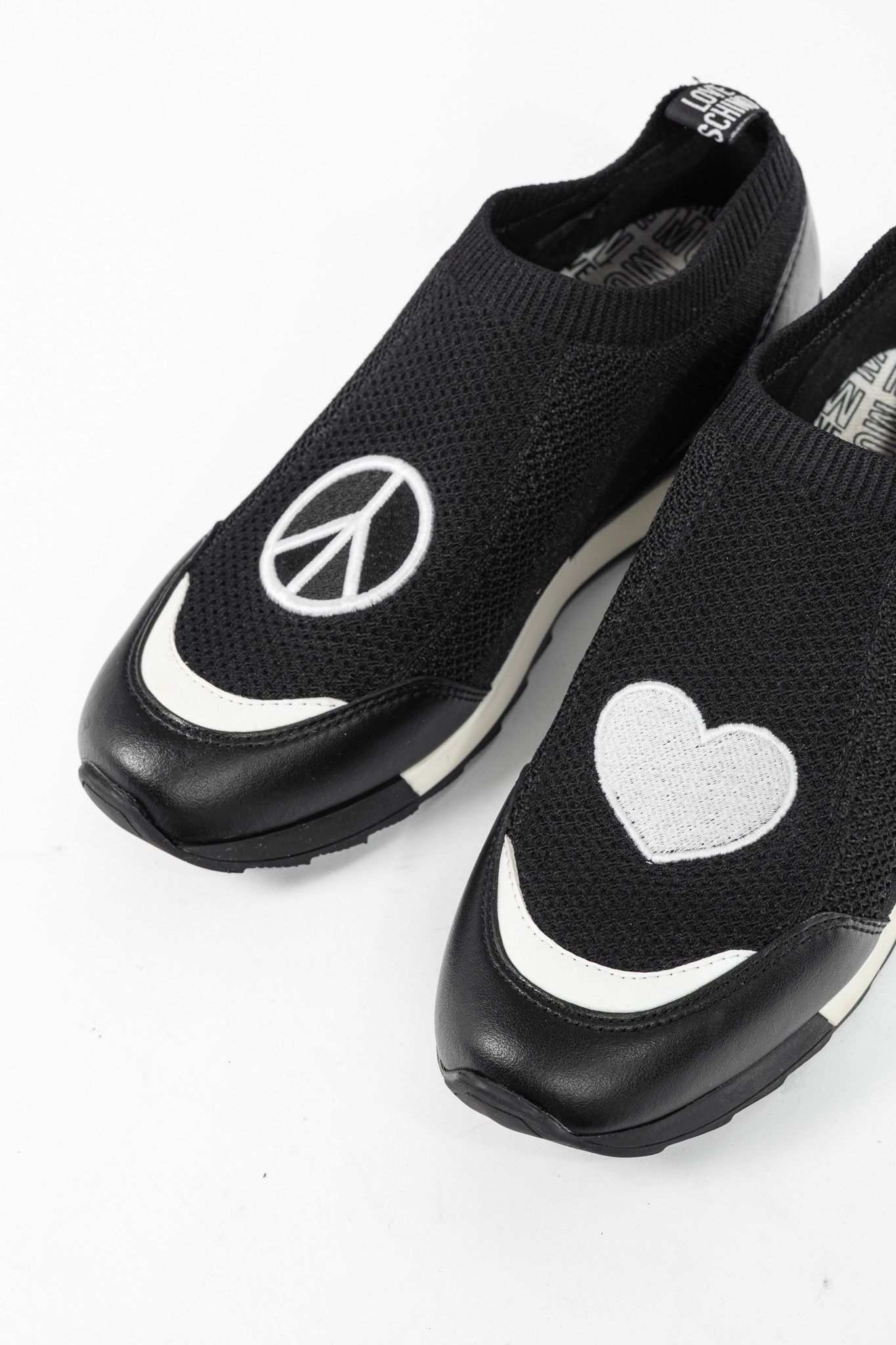 Love Moschino Love Moschino Black Love & Peace Slip-On Knit Sneakers Size US 5.5 / IT 35.5 - 7 Thumbnail