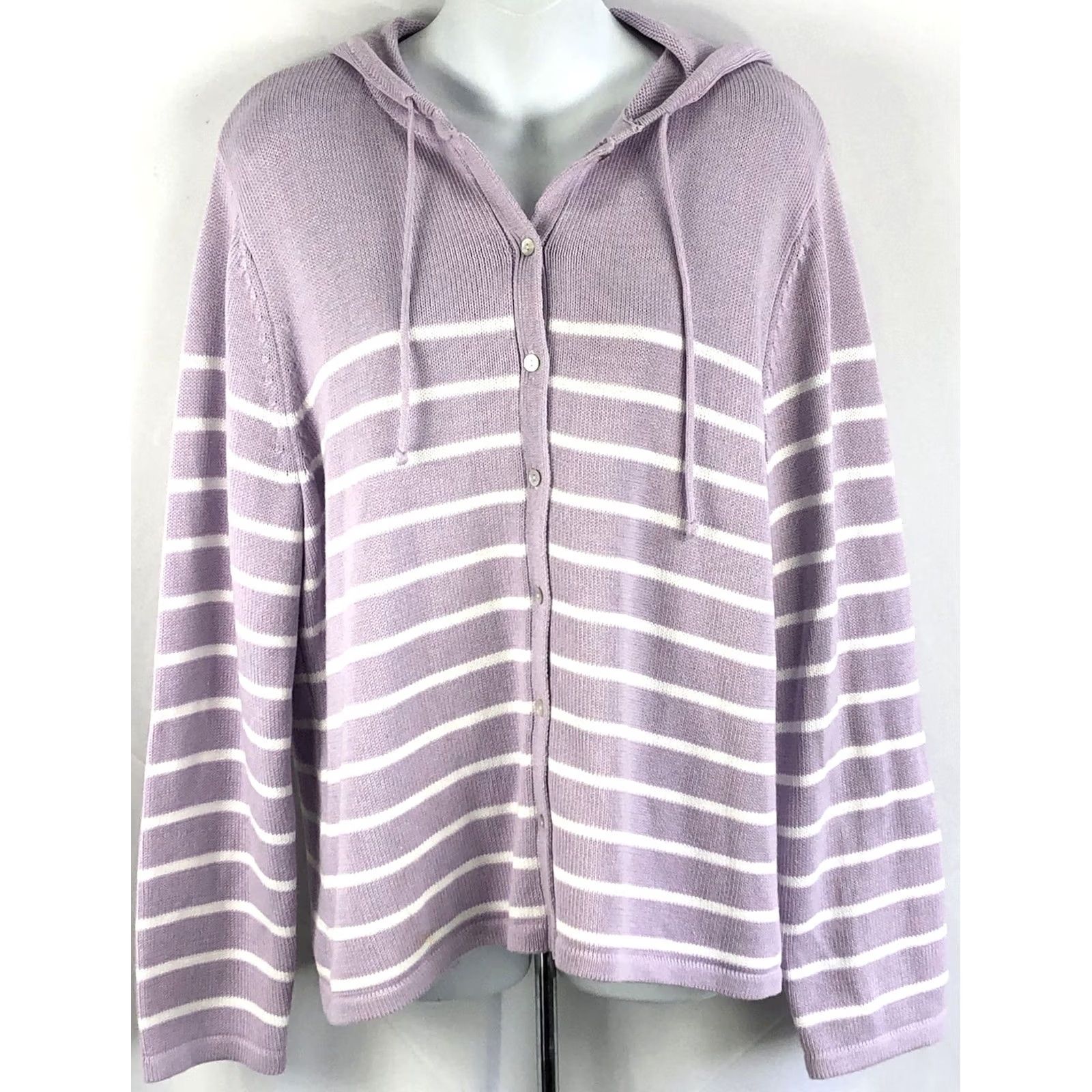 Liz Claiborne Niki Taylor cardigan sweater hoodie L purple stripe buttonup cottage academia Womens Cardigan L Purple Stripe Buttonup Size L / US 10 / IT 46 - 5 Thumbnail