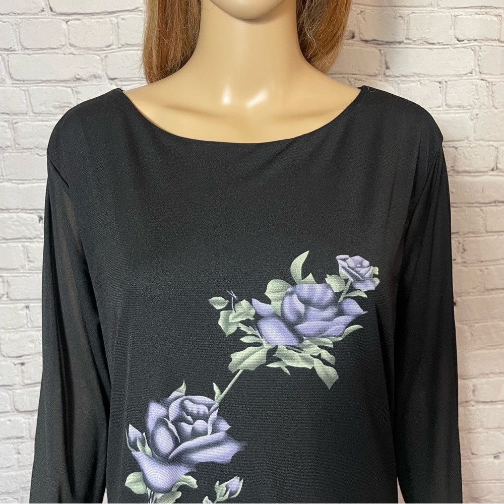 Other Style & Co Black Floral 4/2 Sleeve Top Size 2X Size XXL / US 16-18 / IT 52-54 - 3 Thumbnail