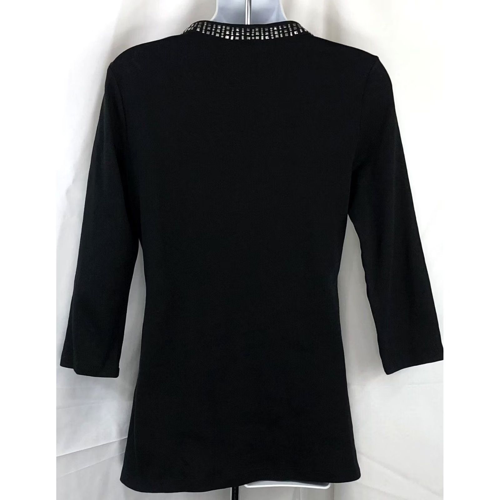 JM Collection JM Collection tunic top S Blk Stud Beaded V-Neck Longsleeve Metal Rock Gothic Size S / US 4 / IT 40 - 4 Thumbnail