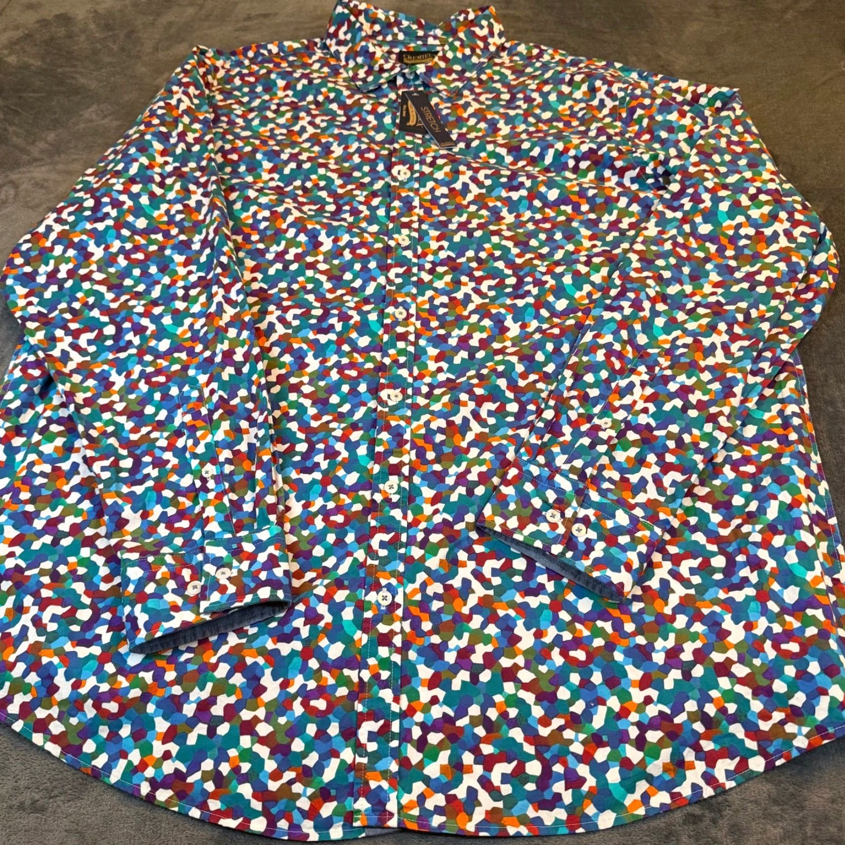 Cremieux Cremieux Geometric Mosaic Multicolor Shirt Mens 3XT NWT Big & Tall Button-Up Collared Long Sleeve Stretch Cotton Blend 98% Cotton 2% Spandex Size US XXL / EU 58 / 5 - 3 Thumbnail