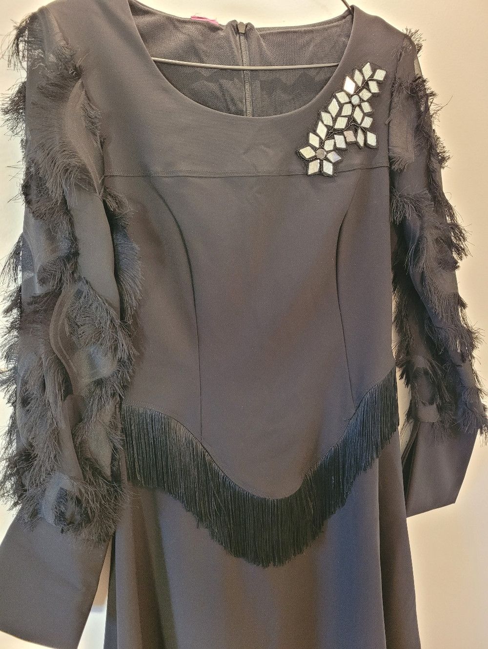 Other Save The Queen Black Long Sleeve Fringe & Feather Dress - S Size S / US 4 / IT 40 - 3 Thumbnail
