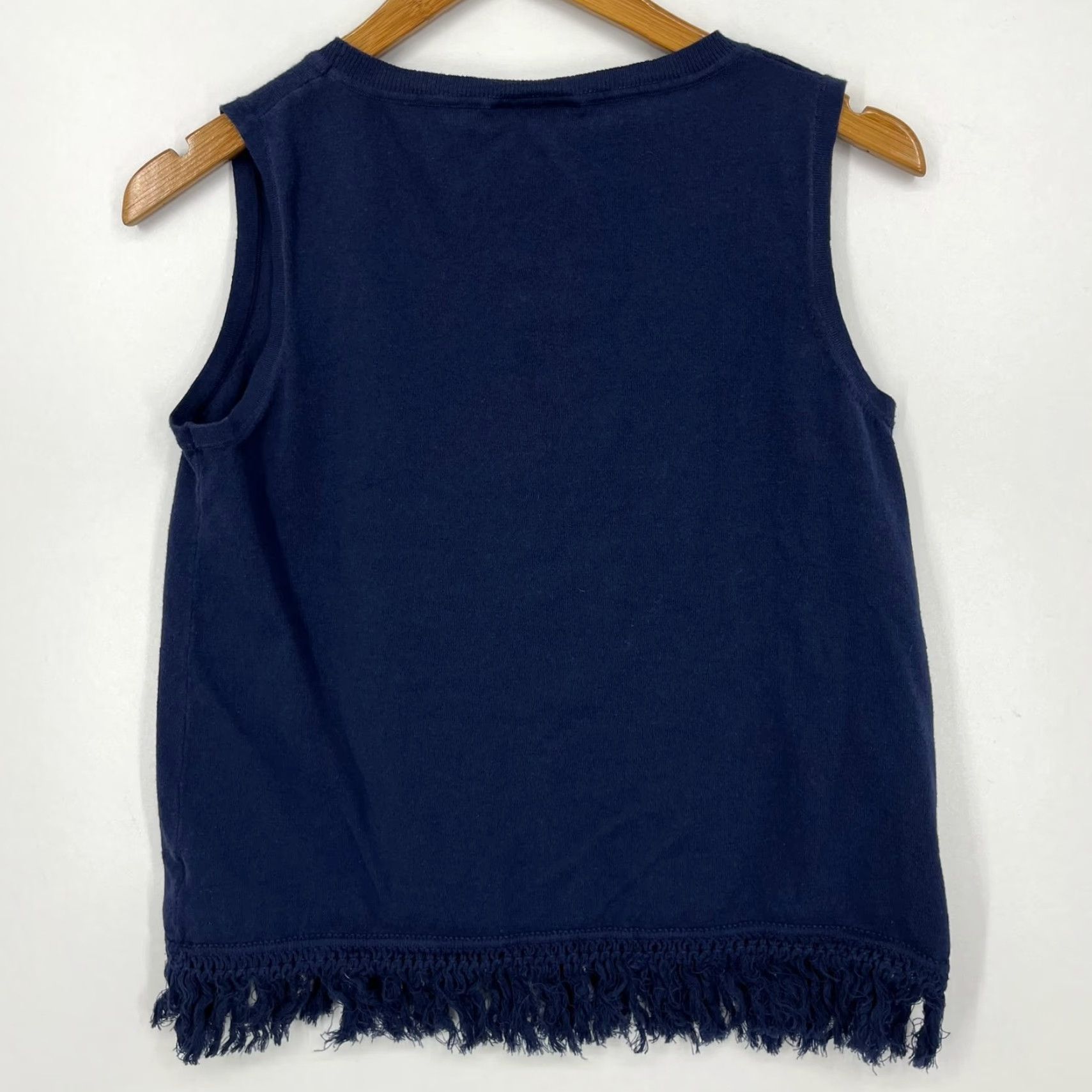 Vintage Sail to Sable Tank Women's M Navy Blue Sleeveless Fringe Solid Shirt Size M / US 6-8 / IT 42-44 - 5 Thumbnail