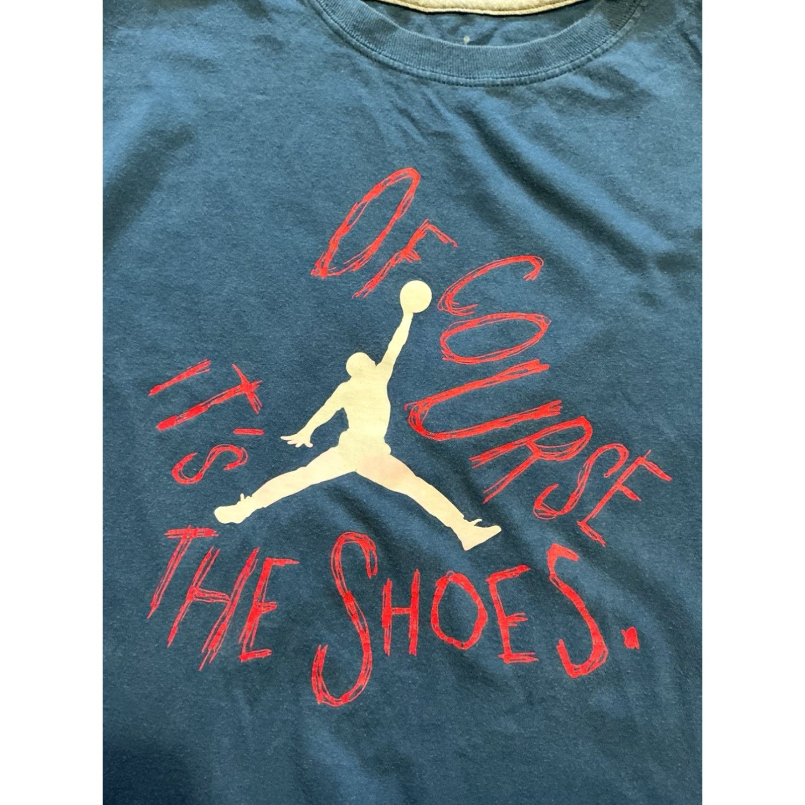Jordan Brand VINTAGE Air Jordan Nike Jumpman Of Course It’s The Shoes Blue S/S Graphic T-Shirt XL Mens Size US XL / EU 56 / 4 - 6 Thumbnail
