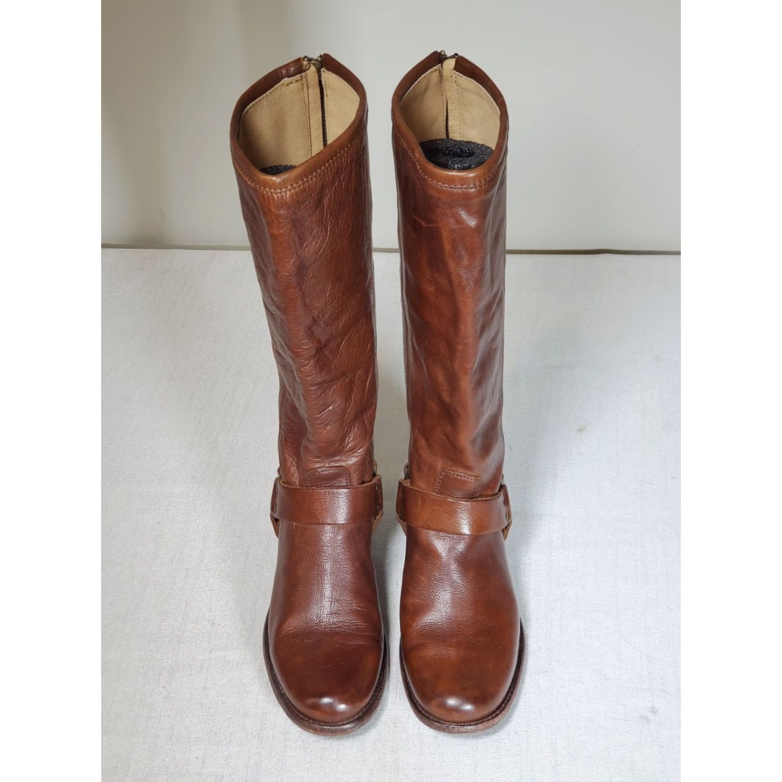 Frye Frye Phillip Harness Tall Riding Boots Brown Leather 76850 Zip Women US 6 B Knee High Leather Lining Boots, Zip, Harness, Brown, Women, 6, B Size US 6 / IT 36 - 7 Thumbnail