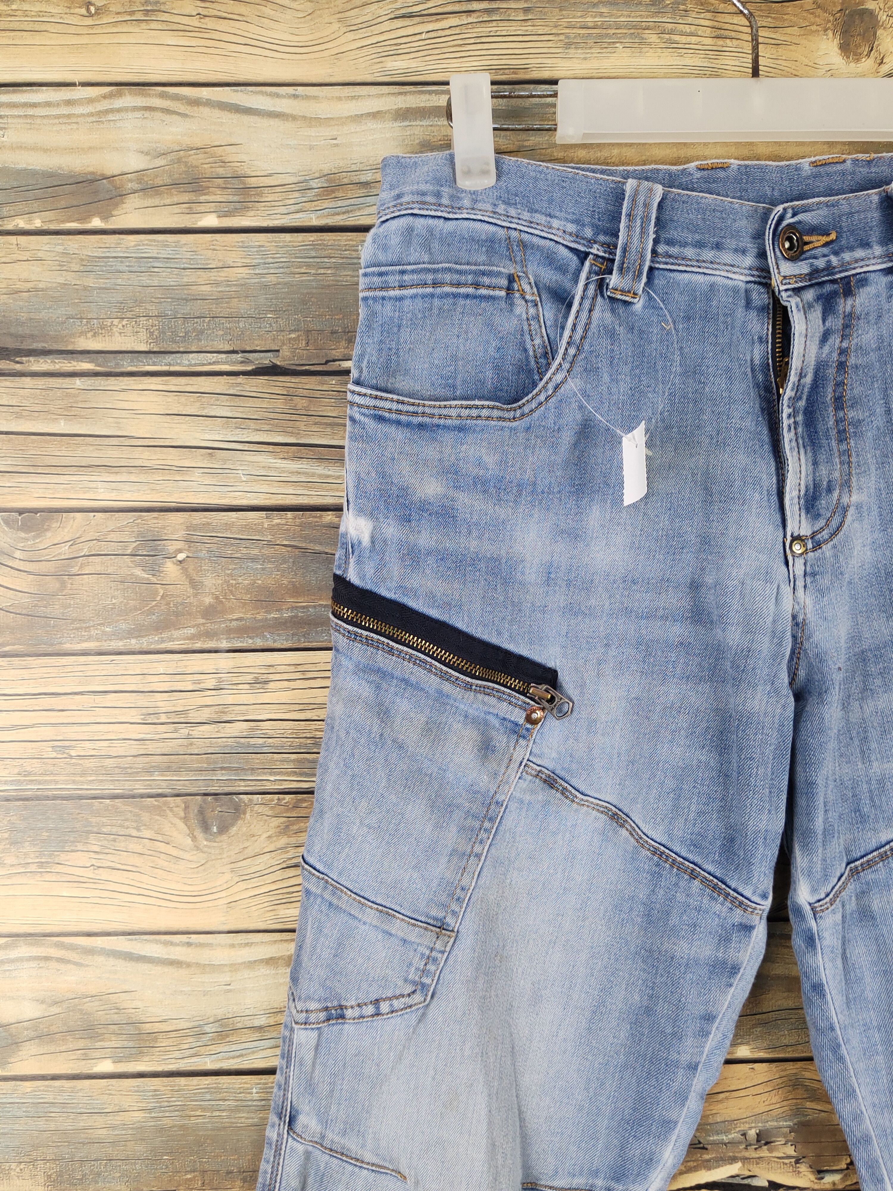 Japanese Brand Burtle Blue Distressed Ripped Soft denim Jeans #W1976 Size US 31 - 3 Thumbnail