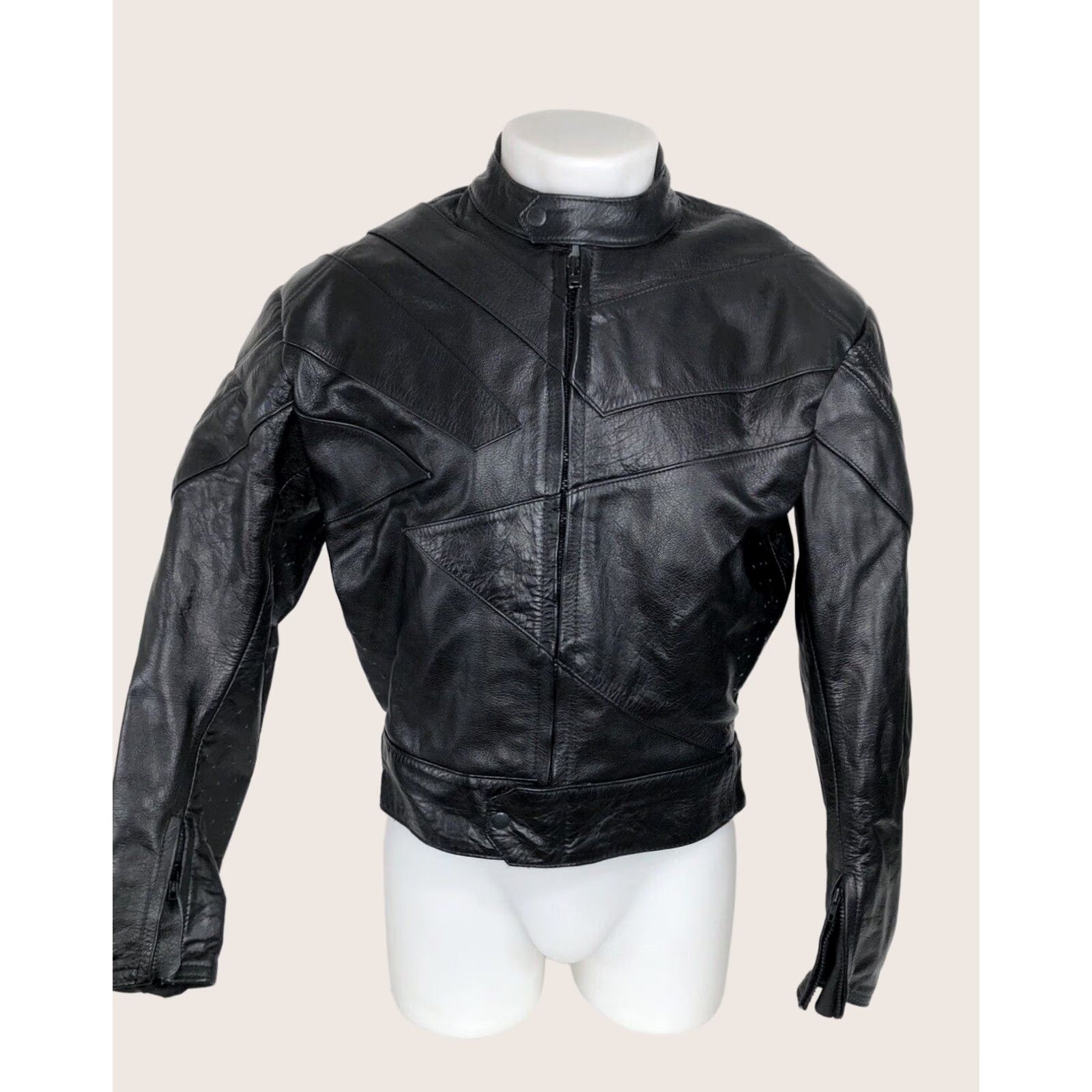 Vintage 4 STAR - Mens XL Leather Motorcycle Biker Jacket Padded Heavy Duty Black Exterior Style: Biker Size US XL / EU 56 / 4 - 1 Thumbnail