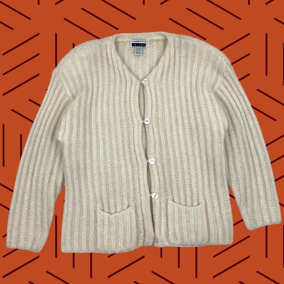 Express VINTAGE Express Cardigan Women S Ivory Mohair Knit Ribbed Casual Luxe Sweater Size S / US 4 / IT 40 - 1 Thumbnail