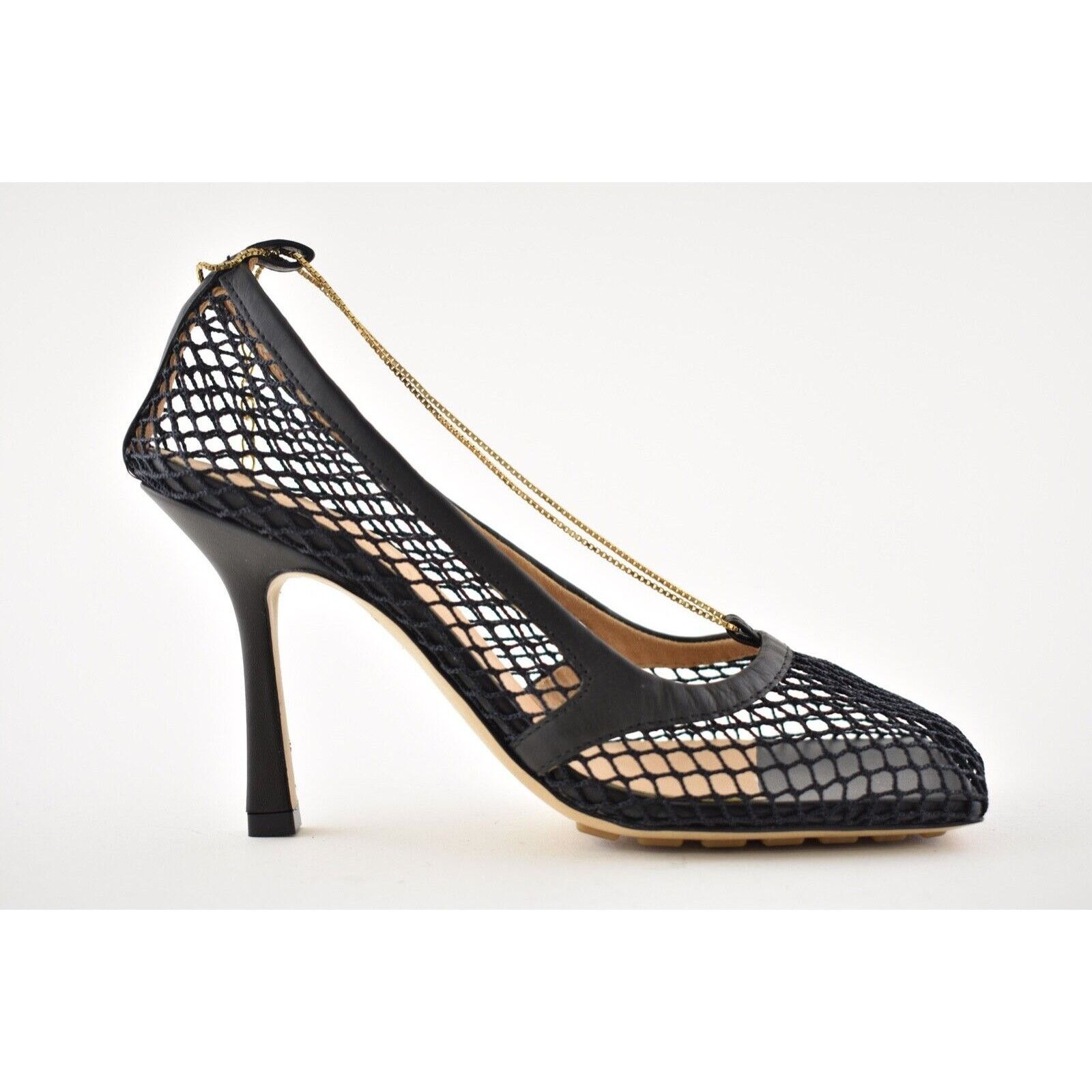 Bottega Veneta Net Mesh Leather Square Toe Gold Chain Sandal Heel Pump 41 Size US 11 / IT 41 - 2 Thumbnail