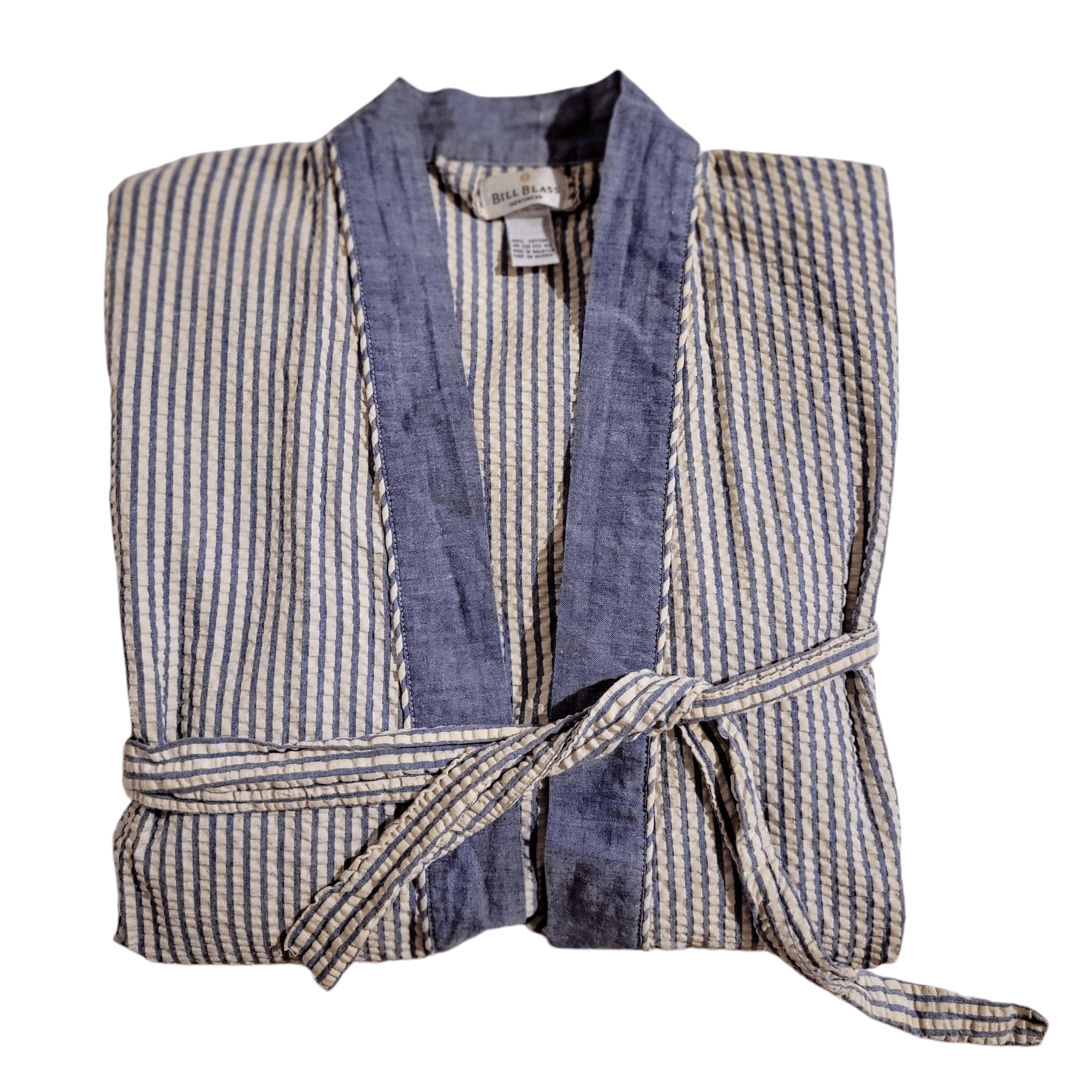 Bill Blass Bill Blass Lightweight Blue White Seersucker Cotton Robe Size ONE SIZE - 8 Thumbnail