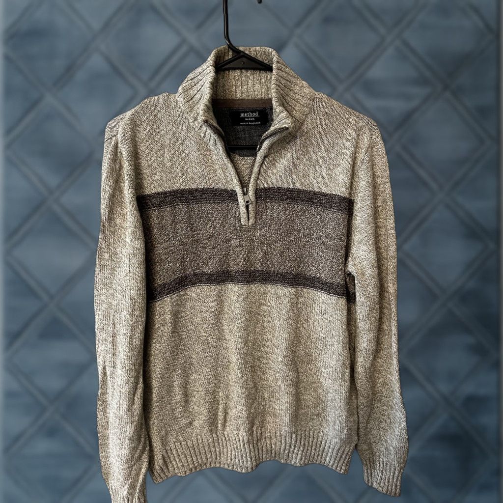 Vintage Method Sweater Men’s M Gray 1/4 Zip Mock Neck Cotton Blend Knit Pullover Size US M / EU 48-50 / 2 - 1 Thumbnail