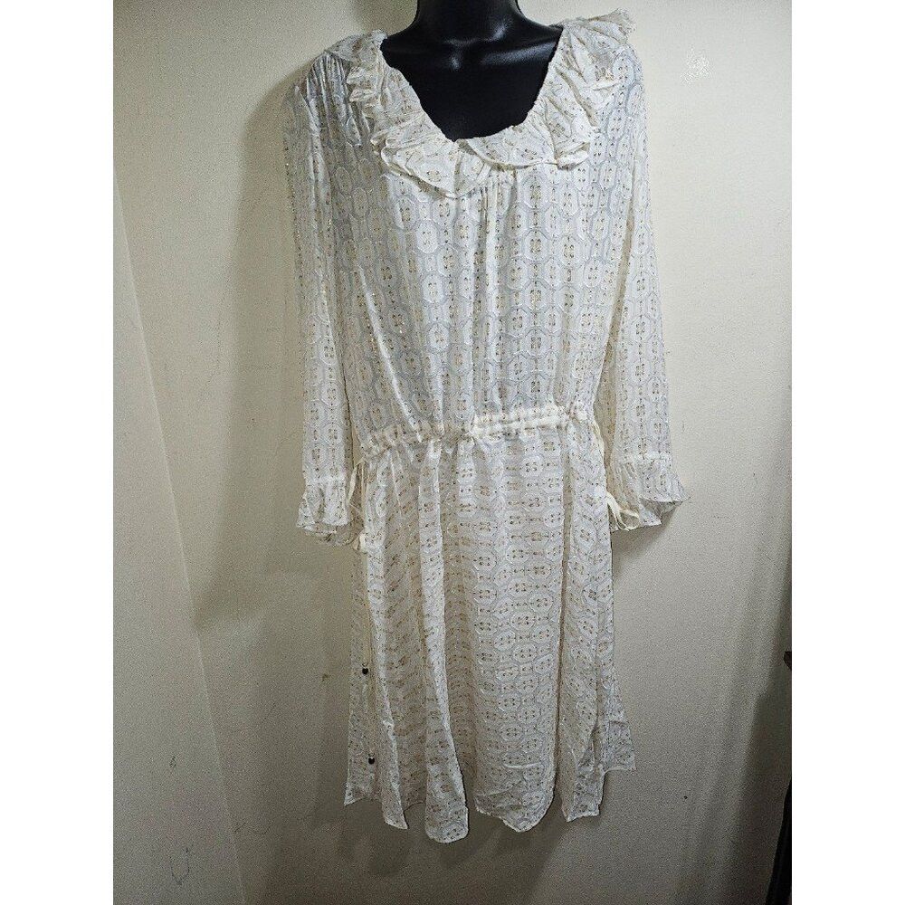 Tory Burch NWT Tory Burch Jasmine Ivory Gold Dress Tie Waist 12 Large Size XL / US 12-14 / IT 48-50 - 2 Thumbnail