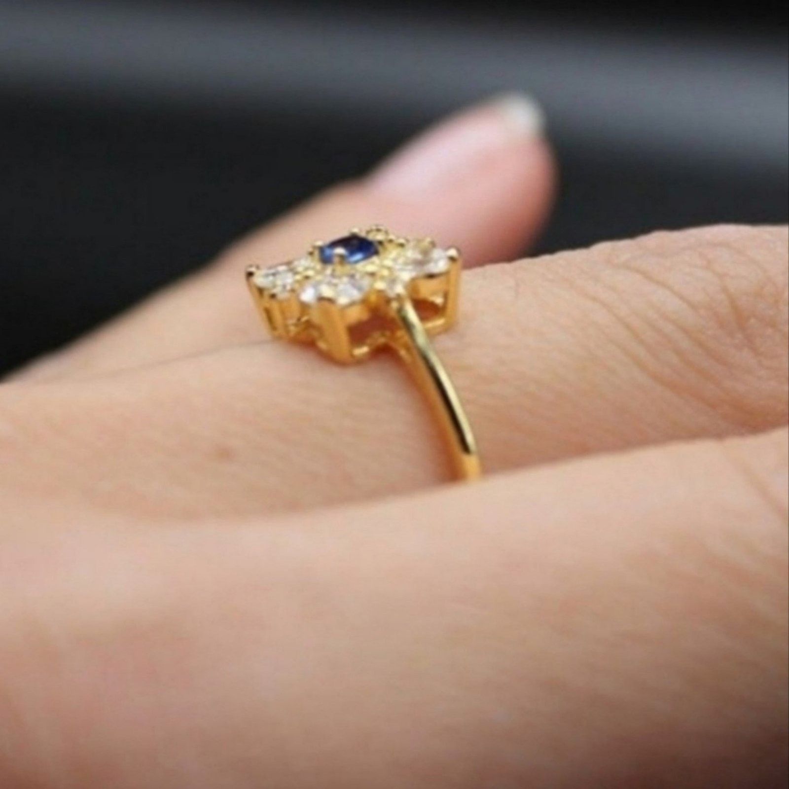 Other Flower Ring Cubic Zirconia Synthetic 18k Yellow Gold/Blue 8 Size ONE SIZE - 4 Thumbnail