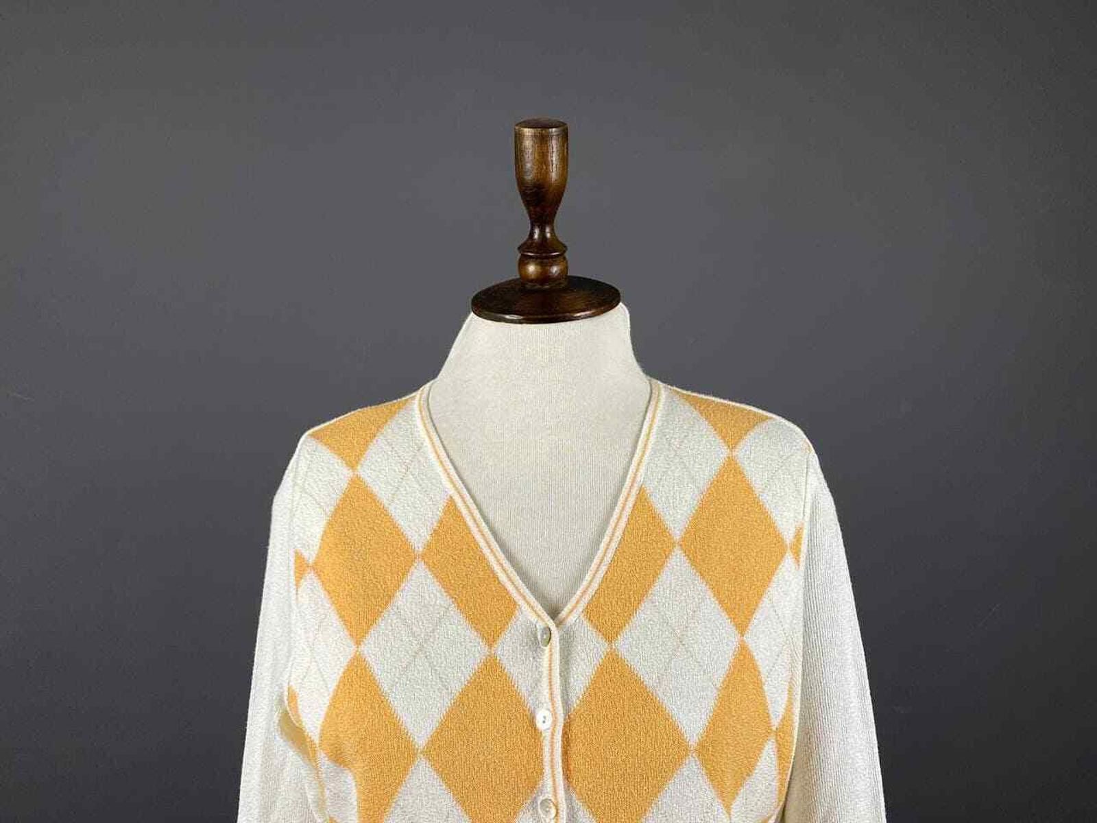 Vintage Ladies Vintage Bottega Agryle White Yellow Cardigan Size M Size M / US 6-8 / IT 42-44 - 2 Thumbnail