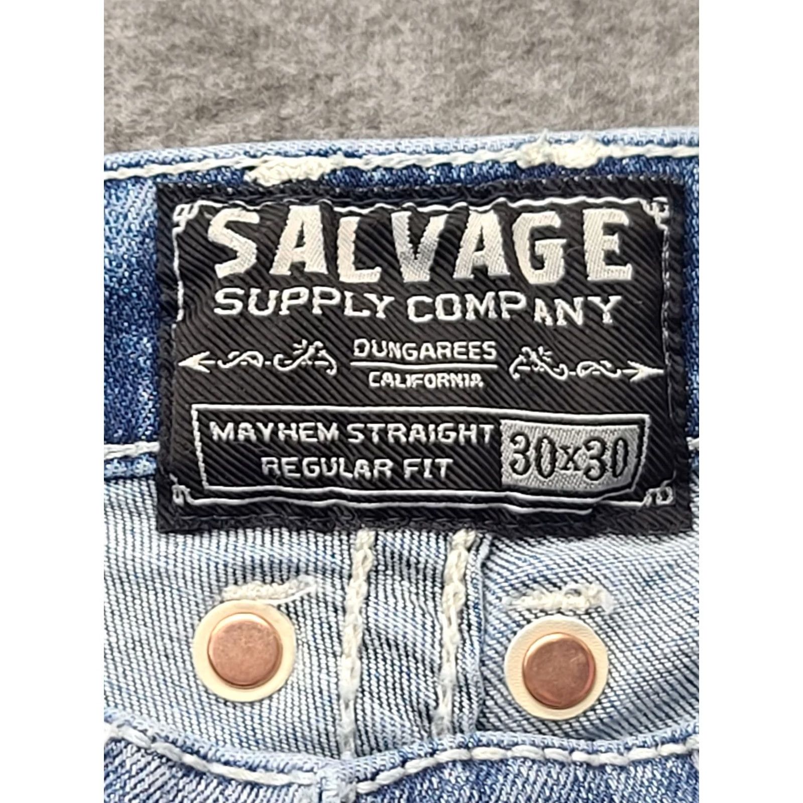 Vintage Salvage Jeans Mens 30x26 Straight Regular Distressed Stretch Denim Blue Cotton Polyester Spandex Buckle Bke Mayhem 30 Inseam 26 in Regular Rise Mid Size US 30 / EU 46 - 2 Thumbnail