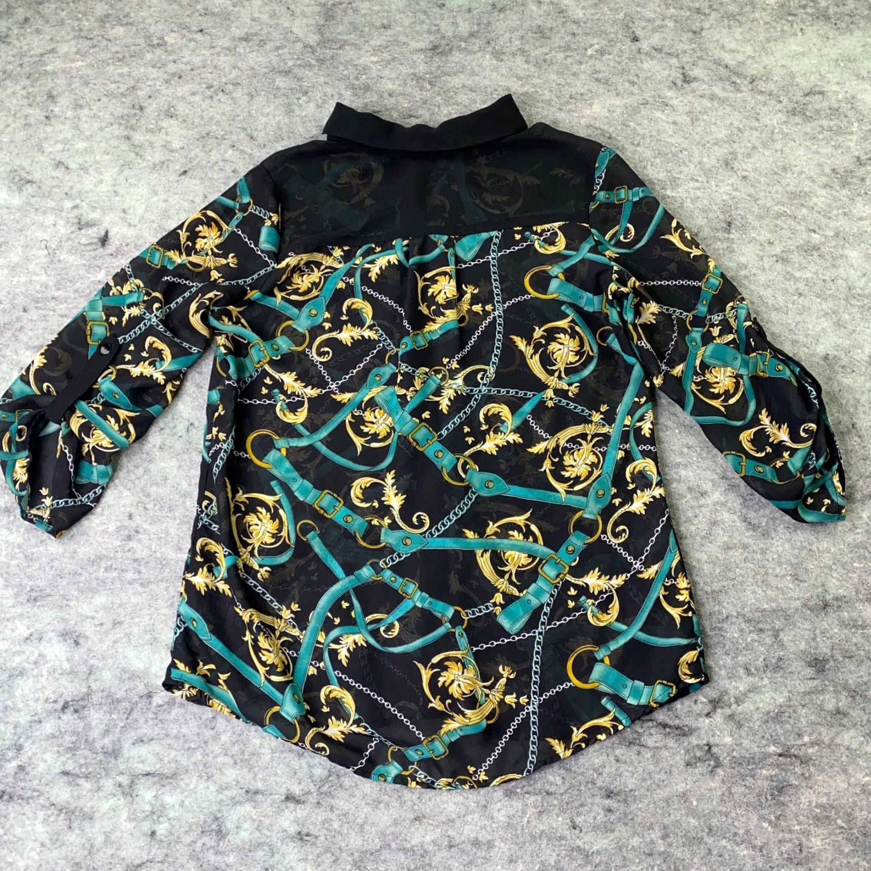 Vintage BCX Shirt Womens Medium Black Roll-Tab Sleeve Sheer Horse Equestrian Riding Womens Size M / US 6-8 / IT 42-44 - 7 Thumbnail