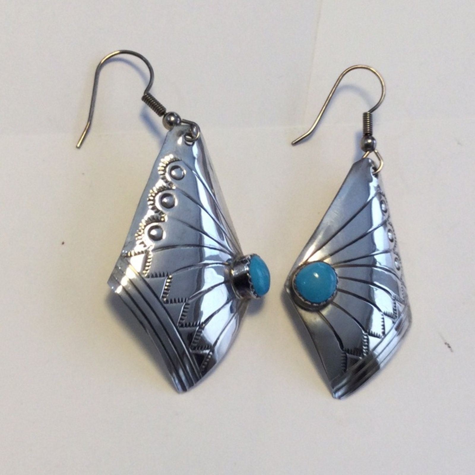 Other Silver & Turquoise Art Deco Fan Dangle Vintage Earrings Size ONE SIZE - 15 Thumbnail