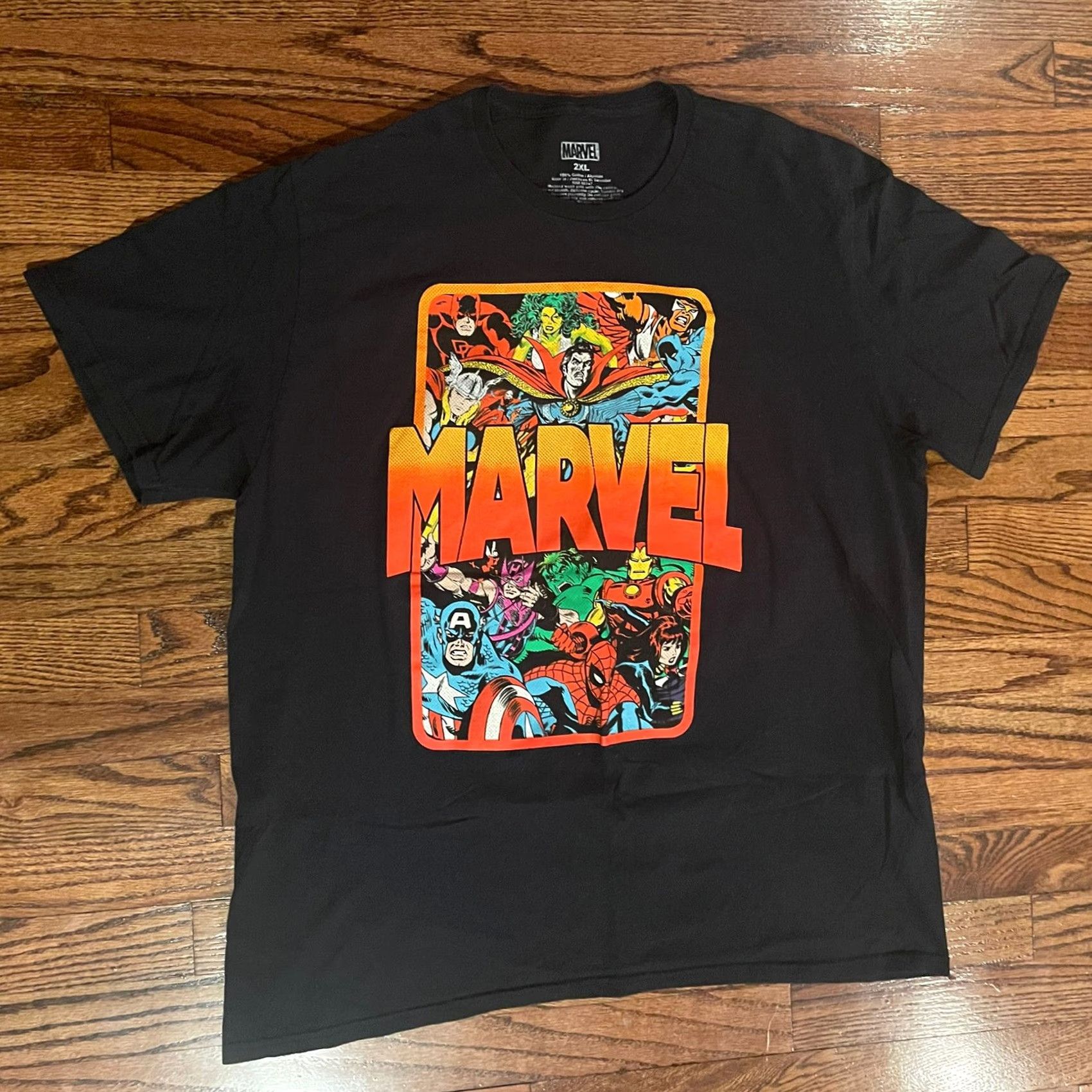 Vintage VINTAGE Marvel Group Graphic Shirt Men 2XL Black Crew Neck Short Sleeve Cotton RN#86947 Size US XXL / EU 58 / 5 - 5 Thumbnail