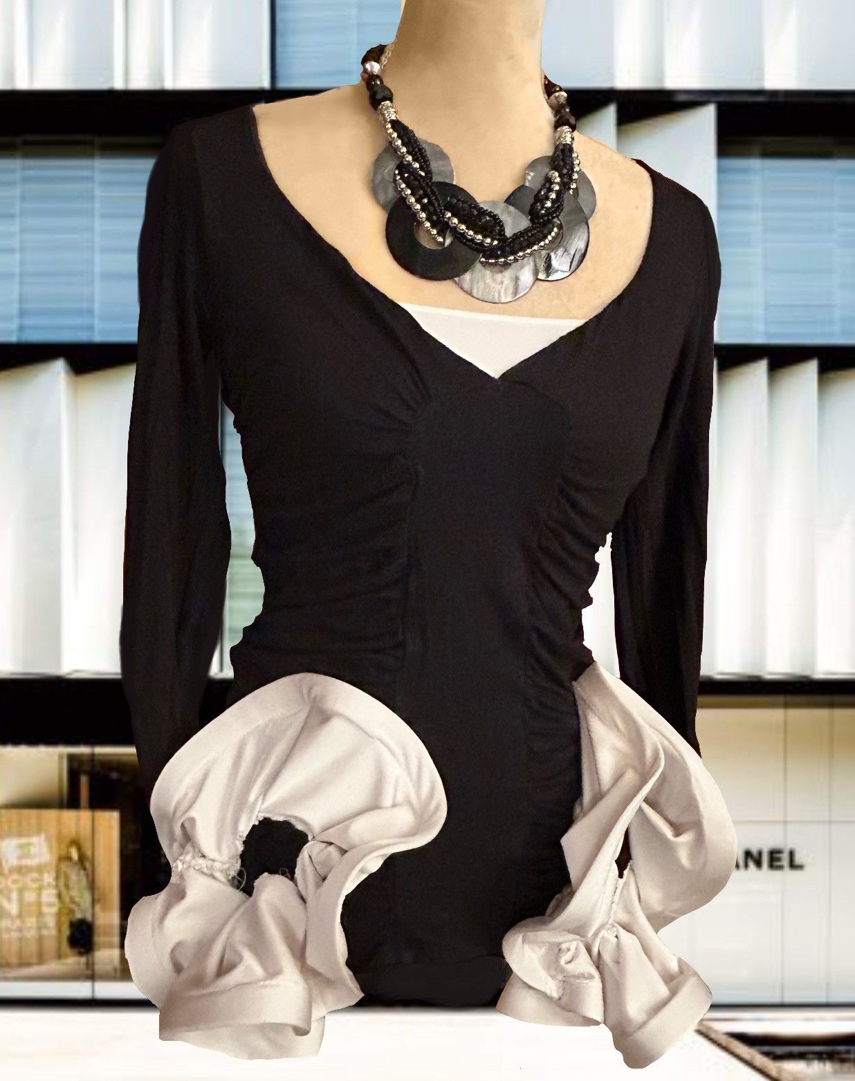Designer × Vintage Preowned Elevated Two-Tone Bell Cuff -Sleeve Top Size S / US 4 / IT 40 - 15 Thumbnail