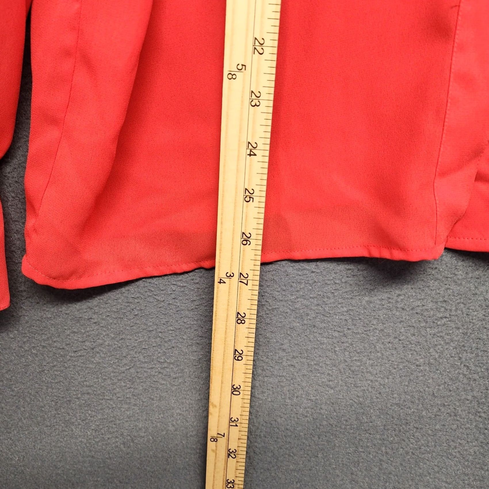 Worthington VINTAGE Worthington Blouse Womens L Red Long Sleeve Button Up Collar - Polyester, Solid, Ruffle, 12, Hong Kong, Regular, Womens Size L / US 10 / IT 46 - 6 Thumbnail