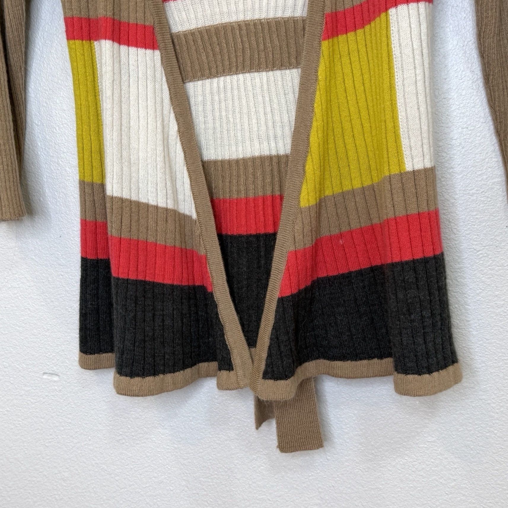 Vintage VINTAGE The Limited Sweater Cardigan Womens Large Tan Stripe Open Front Belted Shirt Womens L Tan Stripe Belted Cardigan The Limited Size L / US 10 / IT 46 - 4 Thumbnail
