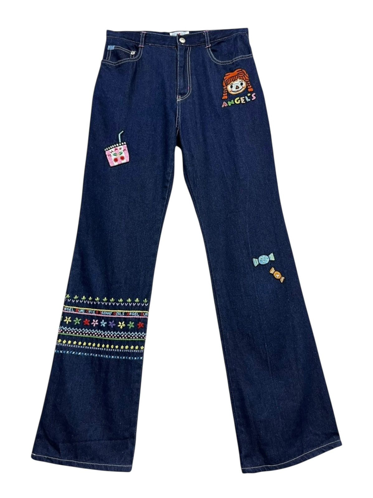 Angel Blue 💕 CUTENESS 💕Vintage ANGEL BLUE Cute Embroidery Blue Jeans Size 27" / US 4 / IT 40 - 4 Thumbnail