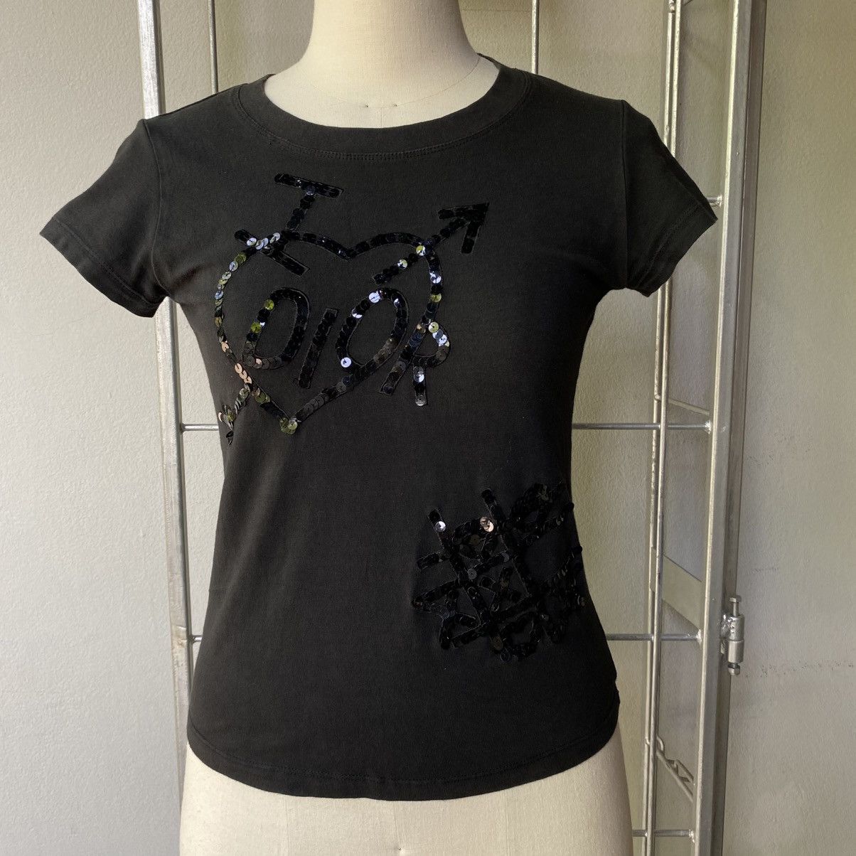 Dior Christian Diot Black Sequin Logo Tee Size M / US 6-8 / IT 42-44 - 3 Thumbnail