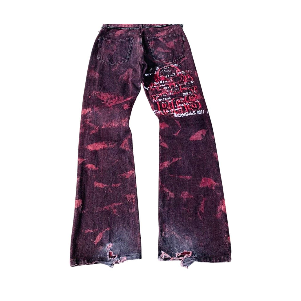 14th Addiction PUNK BERNING-SHO FLARED DYE BLEACHED SKULL TORNADO MART Size US 28 / EU 44 - 5 Thumbnail