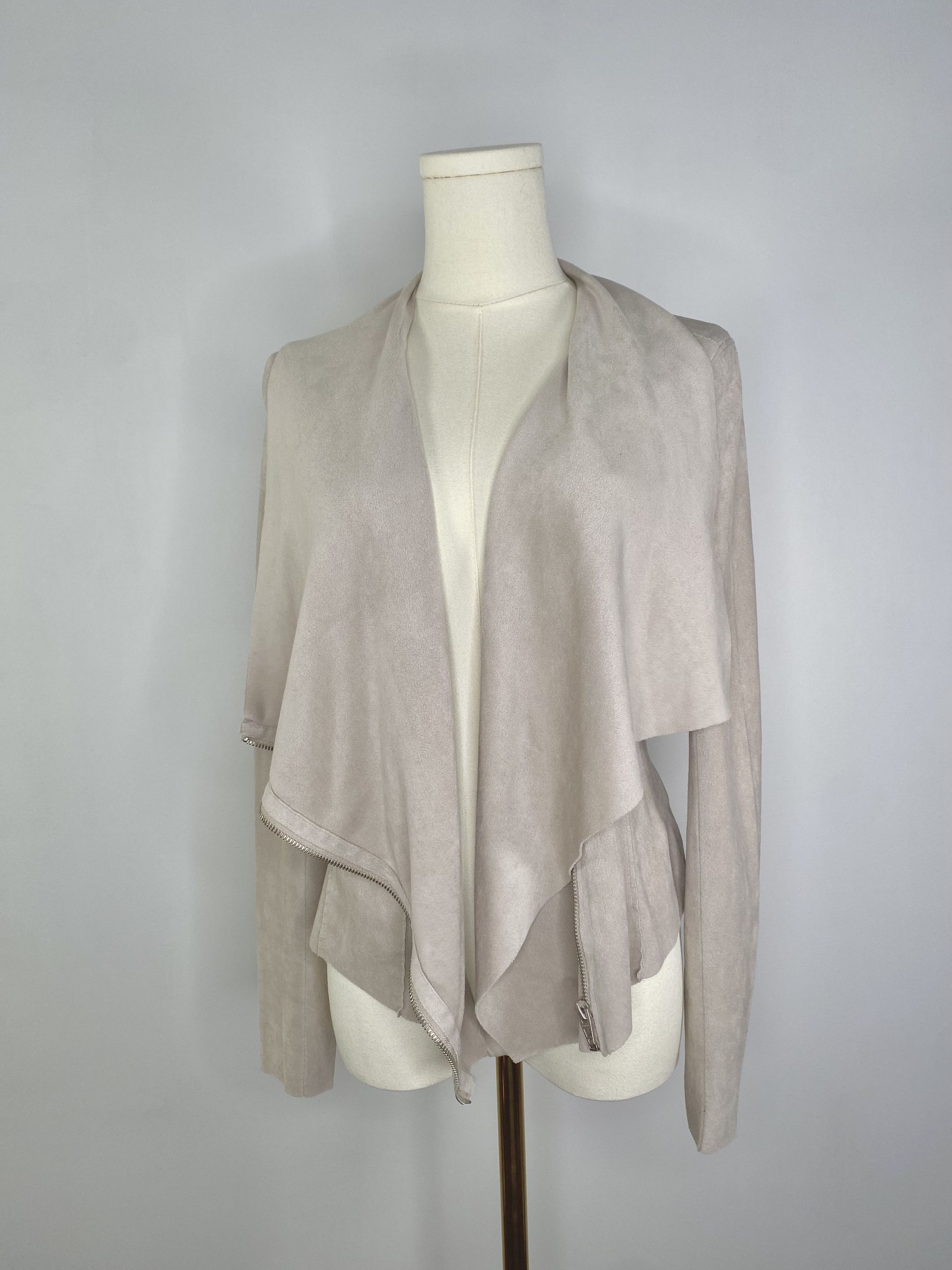 Vintage BlankNYC - Grey Mimicked Suede Drape Coat Size M / US 6-8 / IT 42-44 - 5 Thumbnail