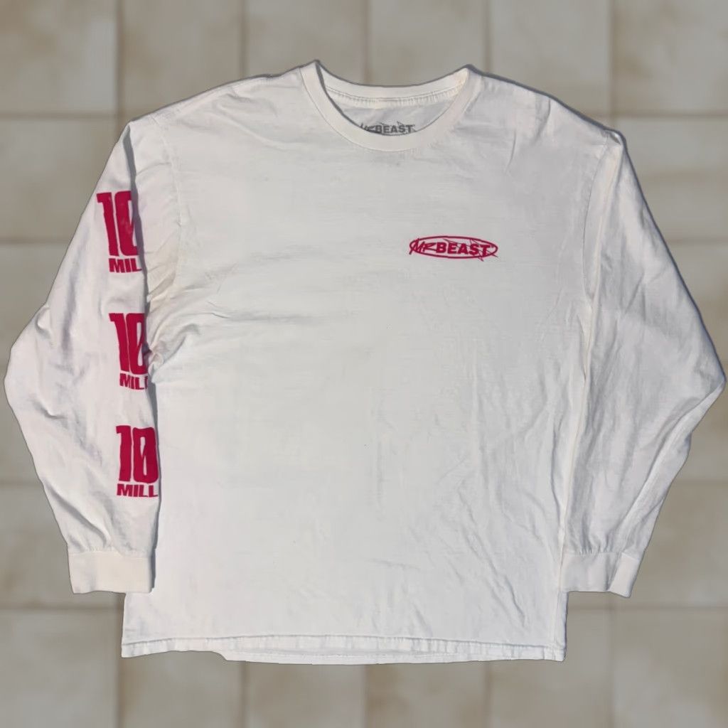 Vintage MR BEAST Limited Edition 100 Million Subscriber Long Sleeve Tee XL White Cotton Crew Neck Men Shirt Size US XL / EU 56 / 4 - 1 Thumbnail