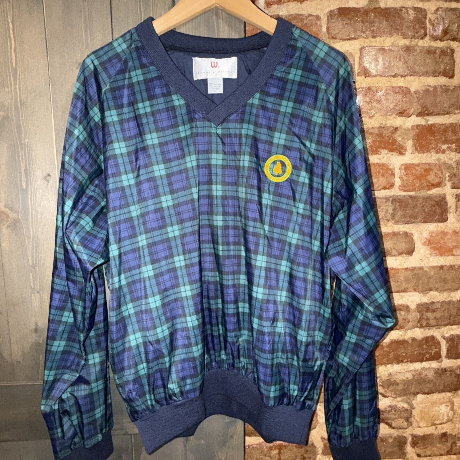 Wilson Tech Navy/Green Plaid Golf Pullover Size L NWT