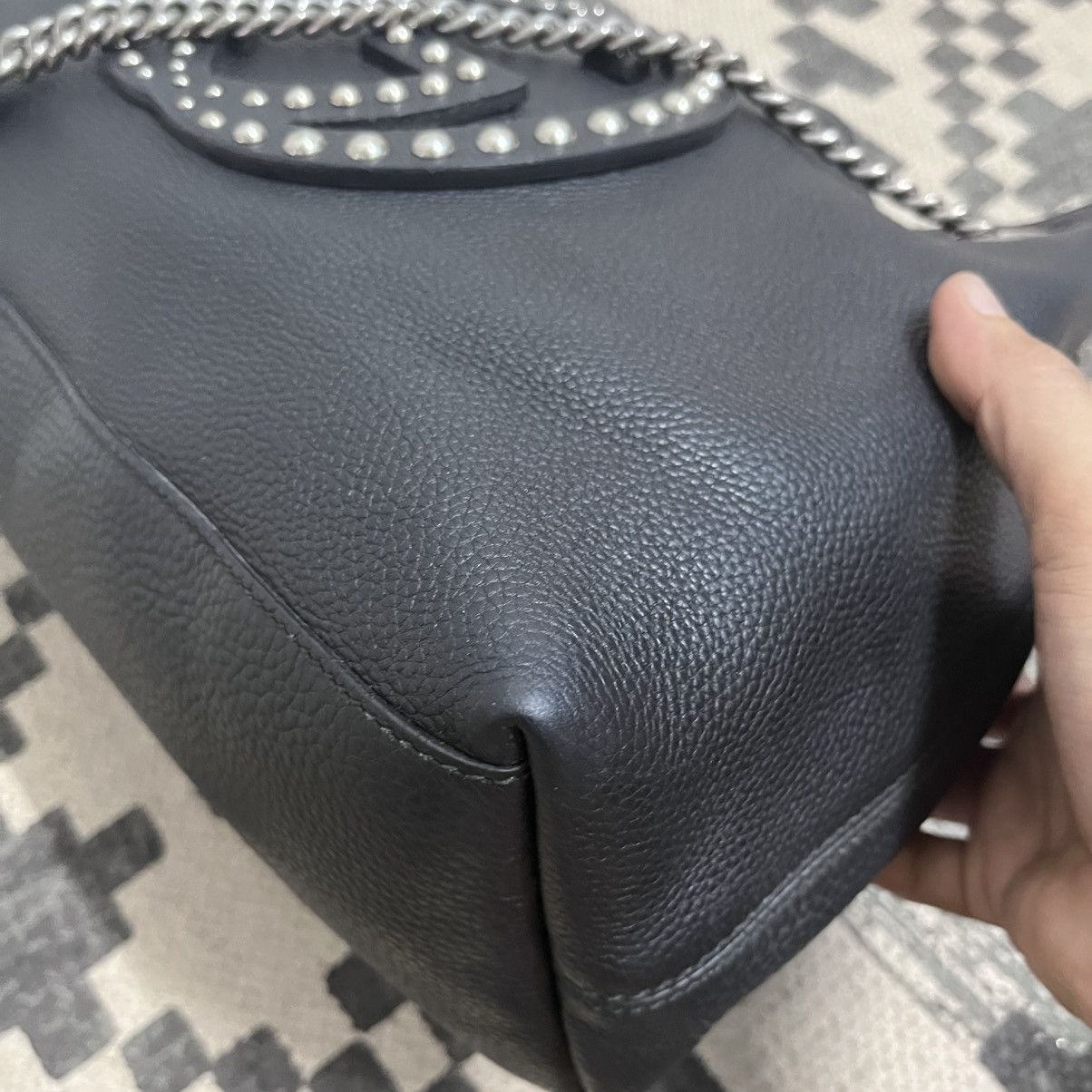 Gucci Aut. GUCCI Black Leather Medium Chain Studded Soho Tote Bag Size ONE SIZE - 6 Thumbnail