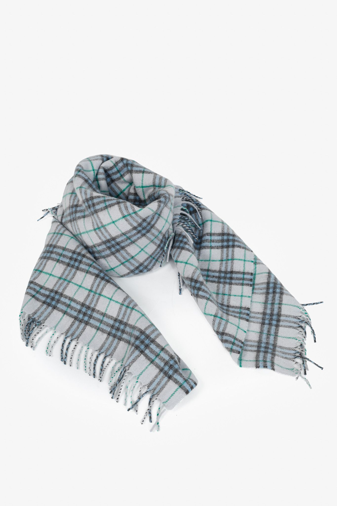 Burberry Burberry Light Blue Plaid Cashmere Scarf Size ONE SIZE - 1 Thumbnail