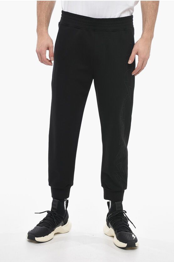 image of Neil Barrett Skinny Fit Jumbled Bolts Sweatpants With Embroideries in Black, Men's (Size 31)