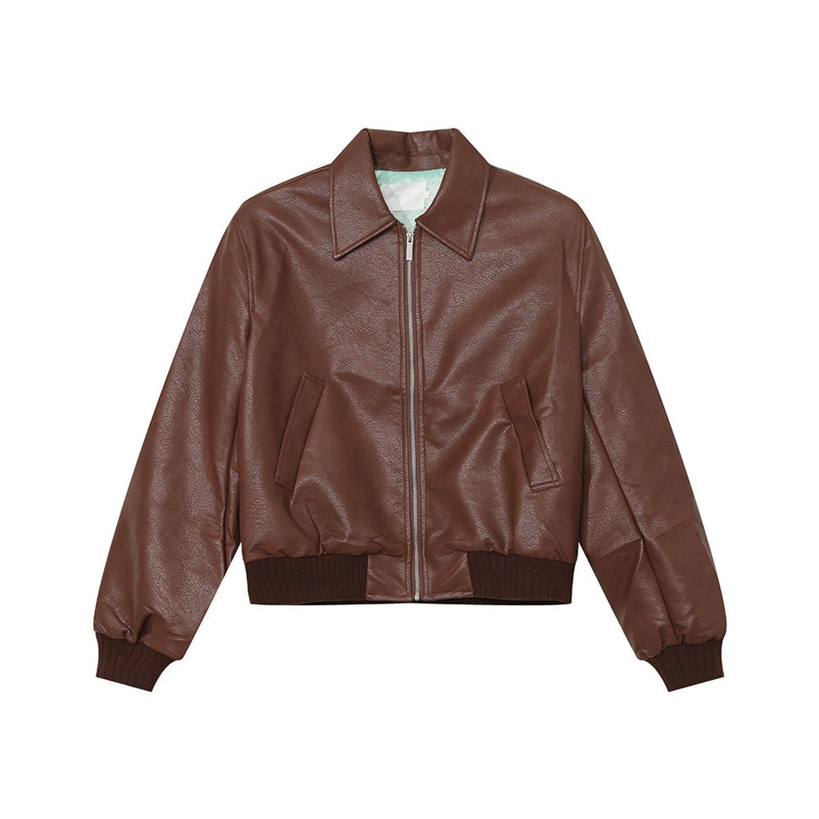 Japanese Brand Brown Faux Leather Bomber Jacket, Relaxed Fit Outerwear Size US M / EU 48-50 / 2 - 3 Thumbnail