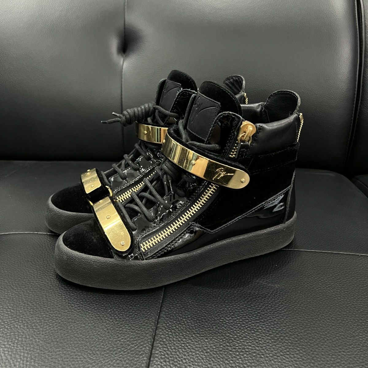 Giuseppe Zanotti Giuseppe Zanotti GZ Double Buckle Patent Silk High Tops Size US 7 / IT 37 - 1 Thumbnail