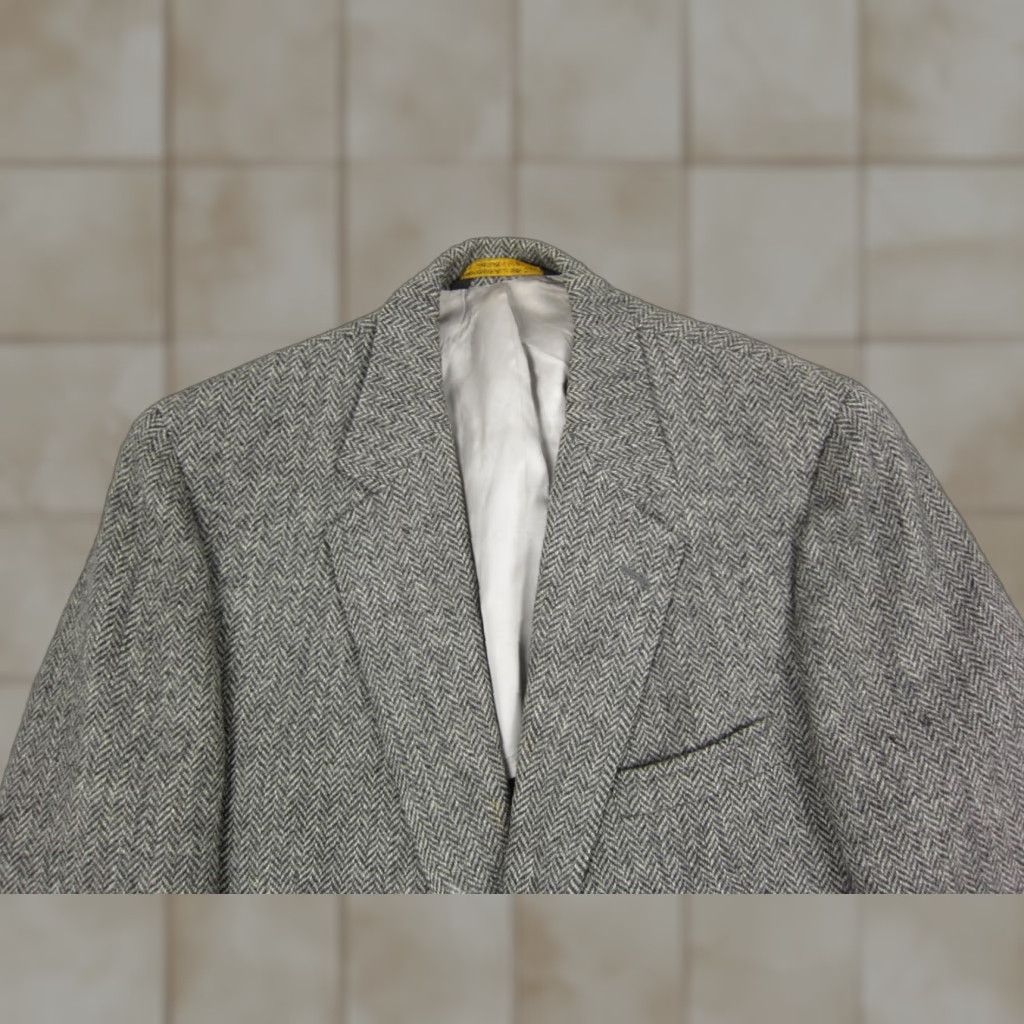 Lands' End VINTAGE Lands End Blazer Jacket Mens 44L Gray Herringbone Tweed Wool Coat 80s Blazer Men Size 44R - 1 Thumbnail