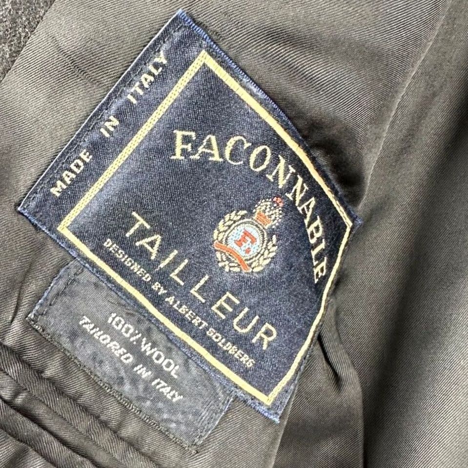 Faconnable Faconnable Blazer Mens 42 US 52 Tailleur Charcoal Grey Window Pane Check Wool Sport Coat Regular Long Sleeve 3 Button Notch Lapel Men Size 42R - 4 Thumbnail