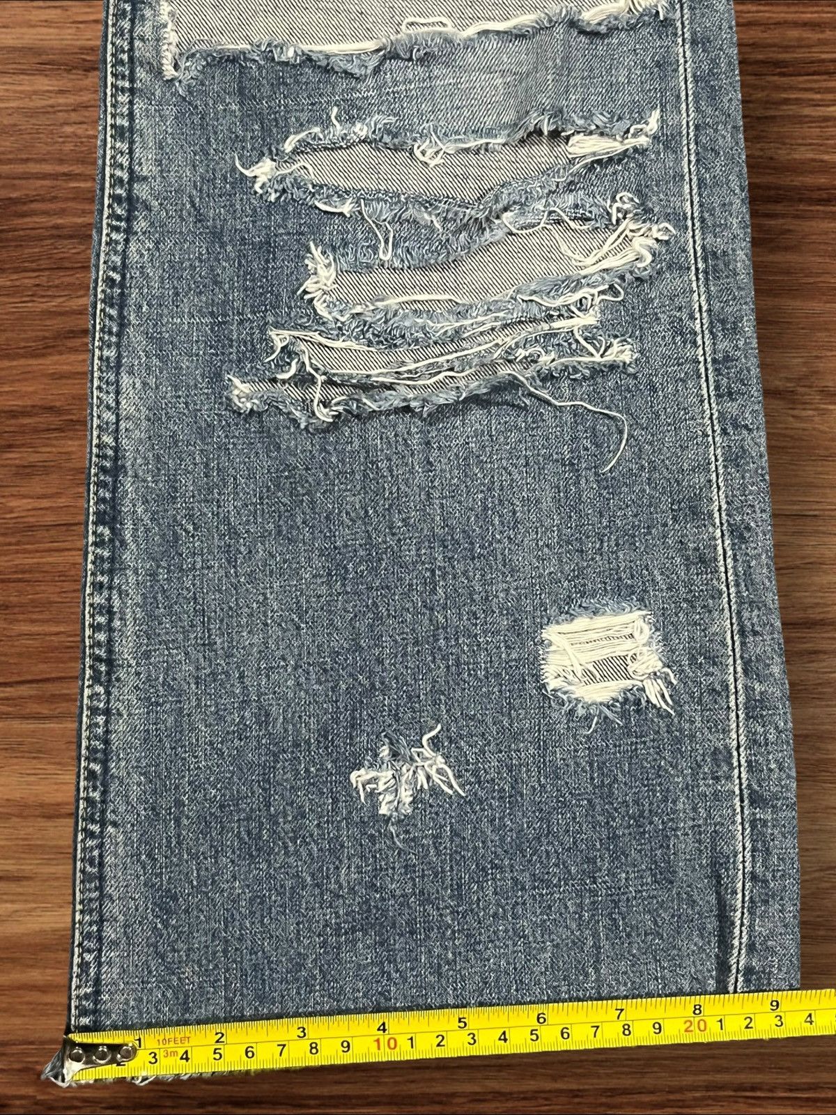 Lee × Vintage Vintage Miss Lee Trashed Punk Style Blue Washed Flare Jeans Size 31" - 16 Thumbnail