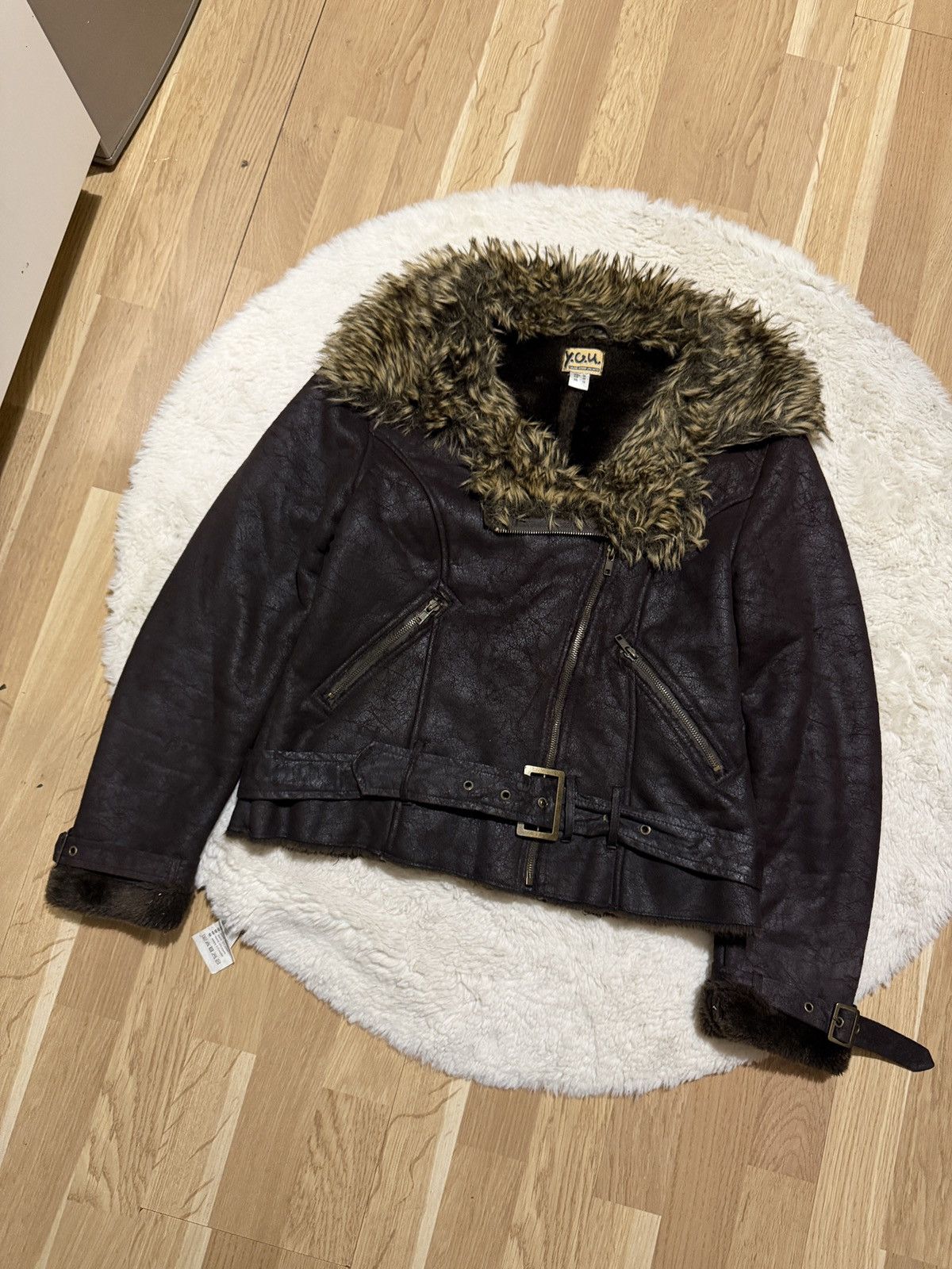Le Grande Bleu (L.G.B.) If six was nine Leather Jacket brown Fur trucker jacket 90s Size M / US 6-8 / IT 42-44 - 2 Thumbnail